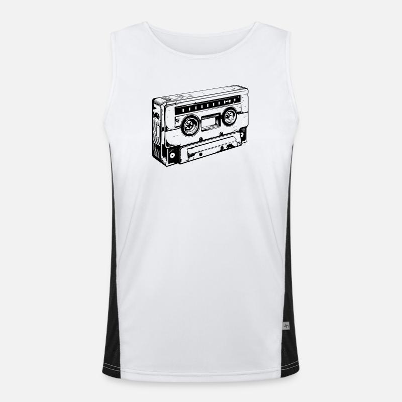 Retro kassette - Funktionel kontrast tanktop til herrer  - hvid/sort
