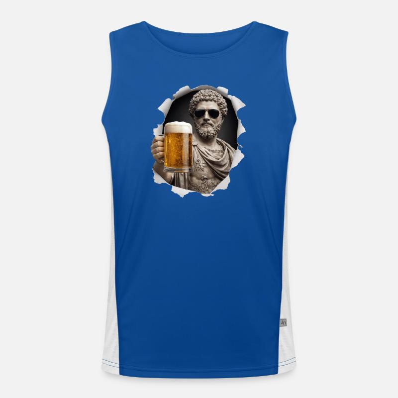 Marcus Aurelius mit Sonnenbrille und Bier Funktionelles Kontrast-Tank Top für Männer 
