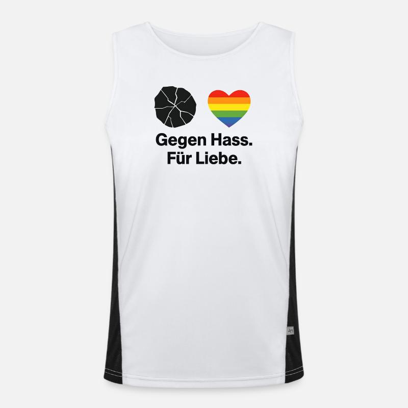 Liebe statt Hass Regenbogen Herz Spruch Funktionelles Kontrast-Tank Top für Männer 