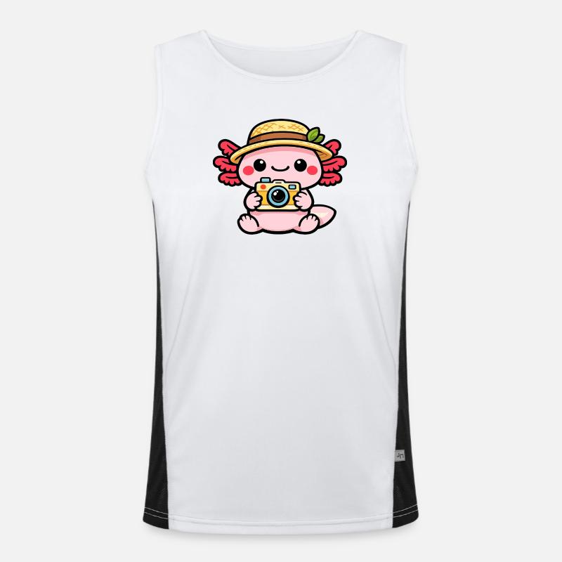 Axolotl Camera Kawaii Straw Hat Magic Men's Functional Contrast Tank Top 