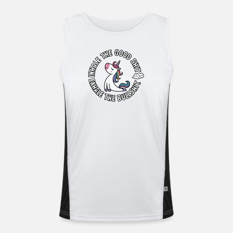 Rundes Einhorn mit buntem Haar Einatmen Bullshit Funktionelles Kontrast-Tank Top für Männer 