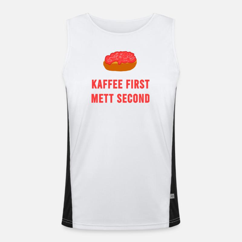 Coffee first Mett second Breakfast Mettbrötchen - Men's Functional Contrast Tank Top  - white/black