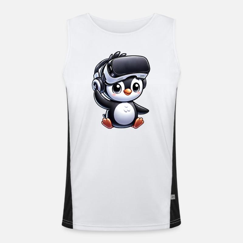 Cute Penguin VR Gamer Comic Style Men's Functional Contrast Tank Top 