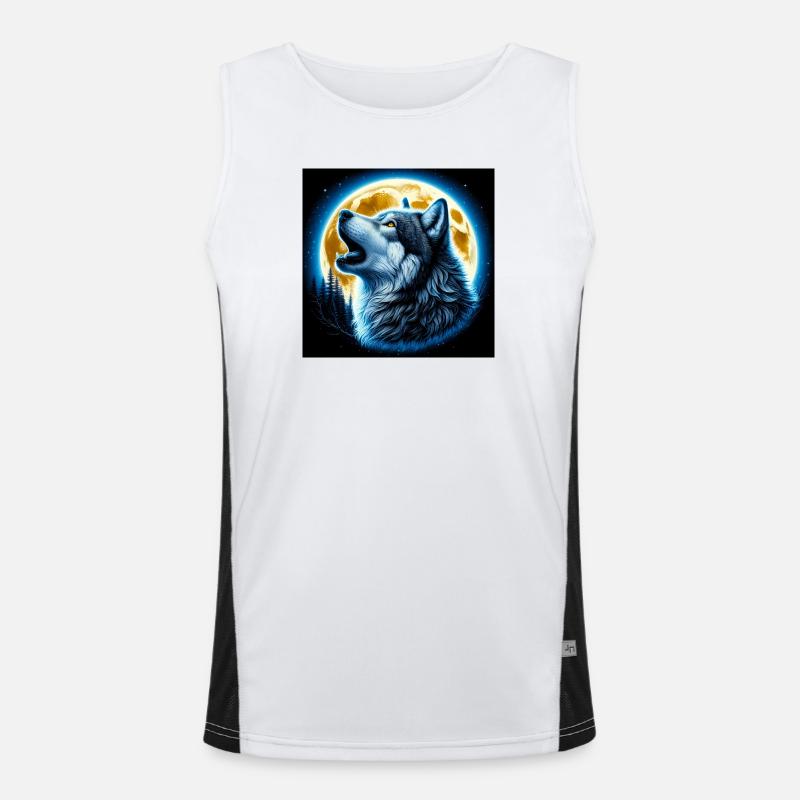 Wolf howls at the Full Moon Men's Functional Contrast Tank Top 