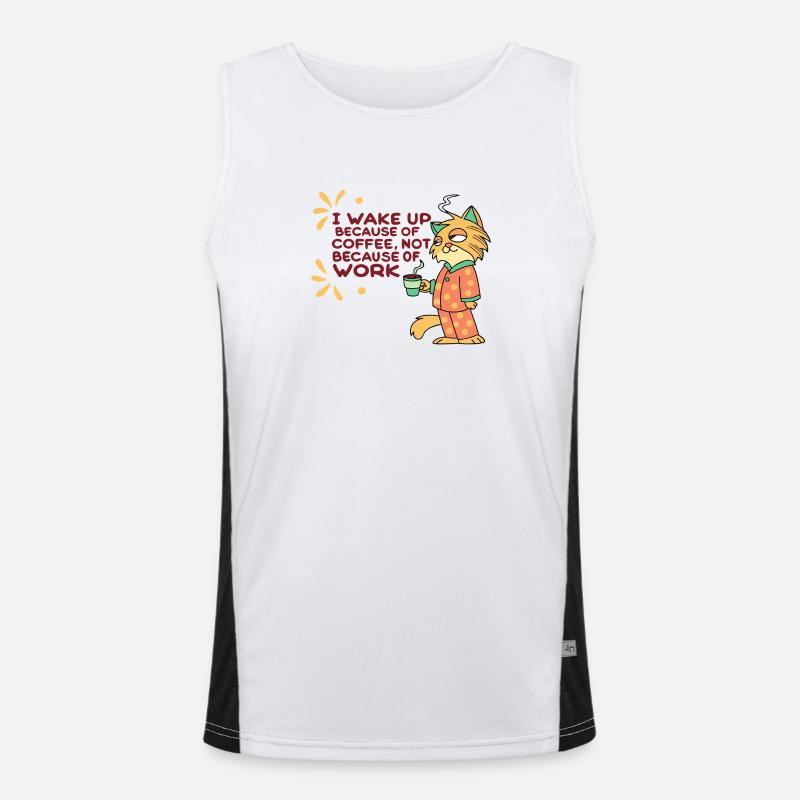 Funny cat coffee before work Men's Functional Contrast Tank Top 