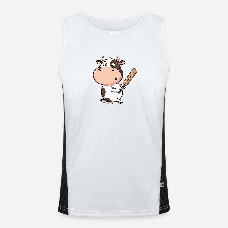 Sjov ko til cricket for børnefans - Funktionel kontrast tanktop til herrer - hvid/sort