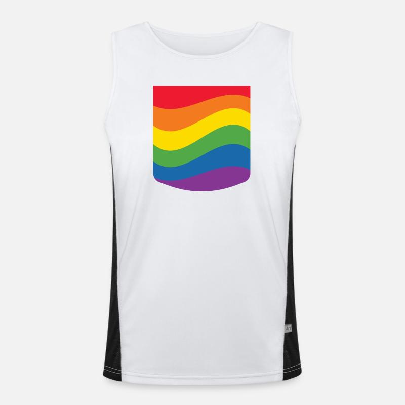 Rainbow Wave Pride Flag Minimal Design - Canotta sportiva da uomo in contrasto cromatico  - bianco/nero