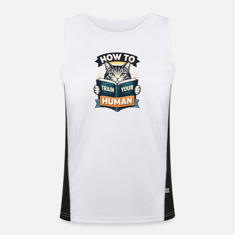 Cat training for humans how to train your huma - Men's Functional Contrast Tank Top  - white/black