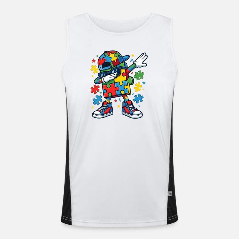 Dabbing Puzzle Piece Mascot Autism Awareness Men's Functional Contrast Tank Top 