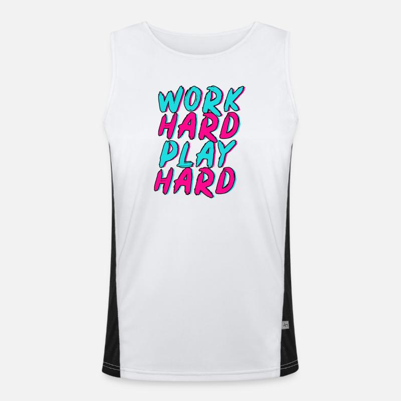 Work Hard Play Hard Neon Fun Men's Functional Contrast Tank Top