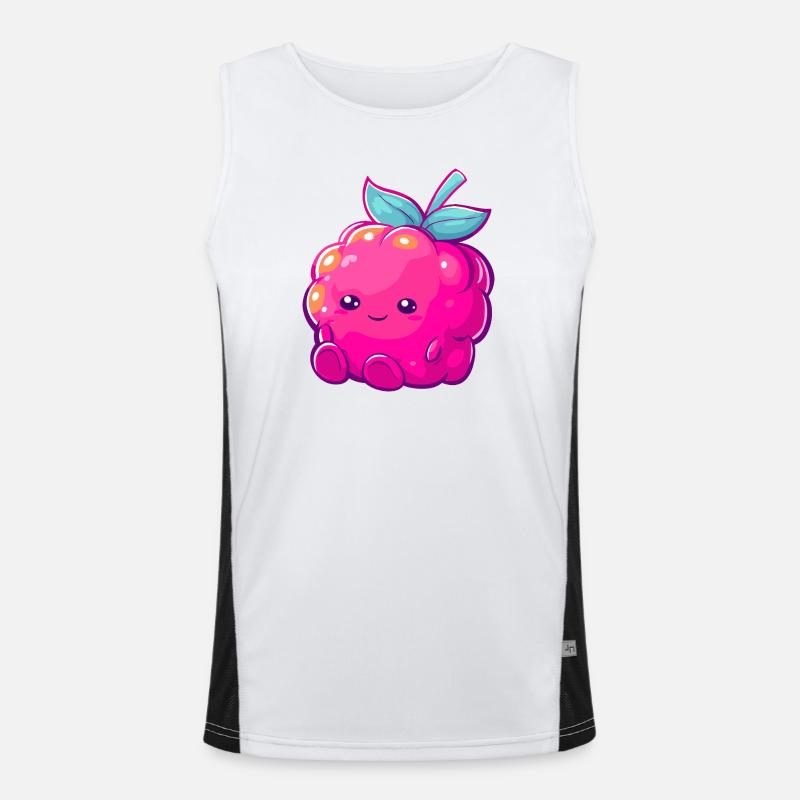 Cuddly raspberry kawaii fruit illustration Men's Functional Contrast Tank Top 