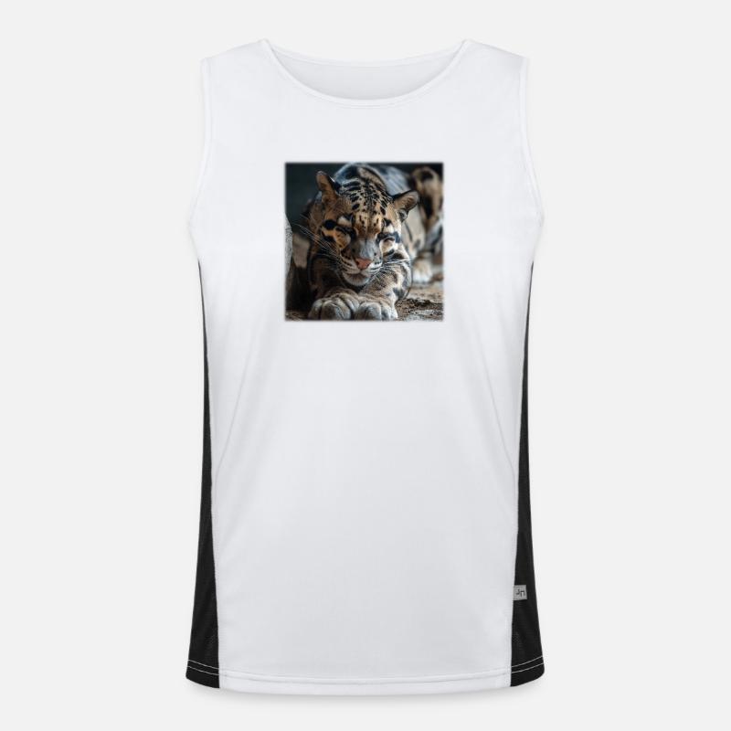 Clouded leopard resting pose Expressive wildcat - Men's Functional Contrast Tank Top  - white/black