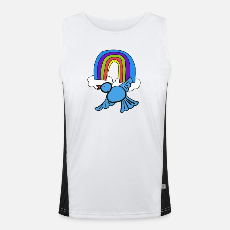 Rainbow Clouds Bird in the Sky - Men's Functional Contrast Tank Top  - white/black