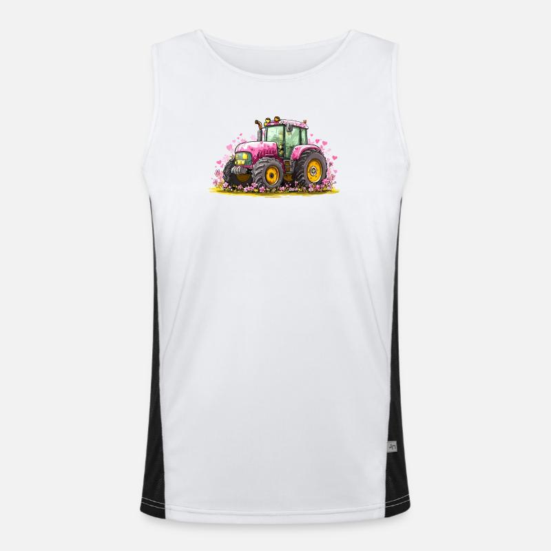 Rosa Traktor mit Herzen und Blumen Funktionelles Kontrast-Tank Top für Männer 