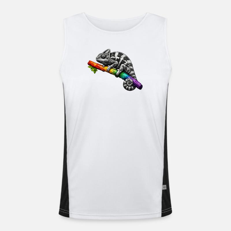 Rainbow Chameleon on Branch - Men's Functional Contrast Tank Top  - white/black