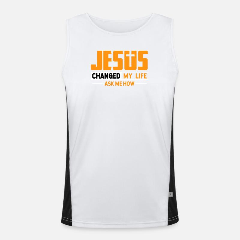 Jésus a changé ma vie, demande-moi comment il est de concevoir Débardeur respirant contrasté Homme 