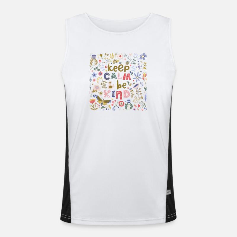 Keep Calm And Be Kind Folk Art Floral Men's Functional Contrast Tank Top 