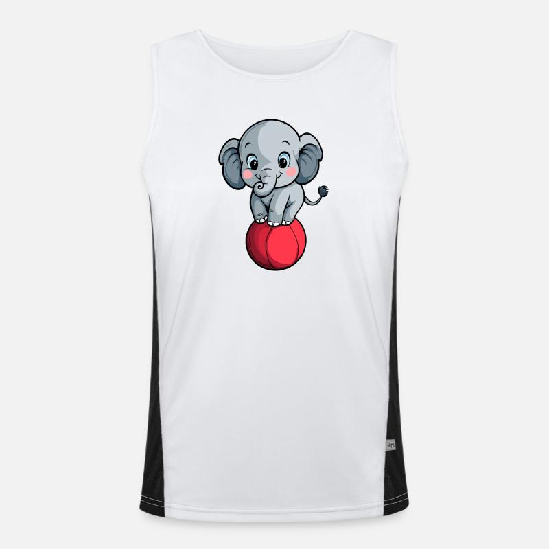 Balancierender Elefant auf rotem Ball Funktionelles Kontrast-Tank Top für Männer 