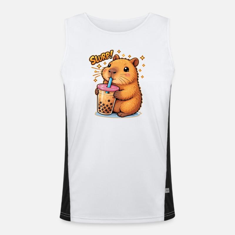 Capybara Bubble Tea Funktionelles Kontrast-Tank Top für Männer 