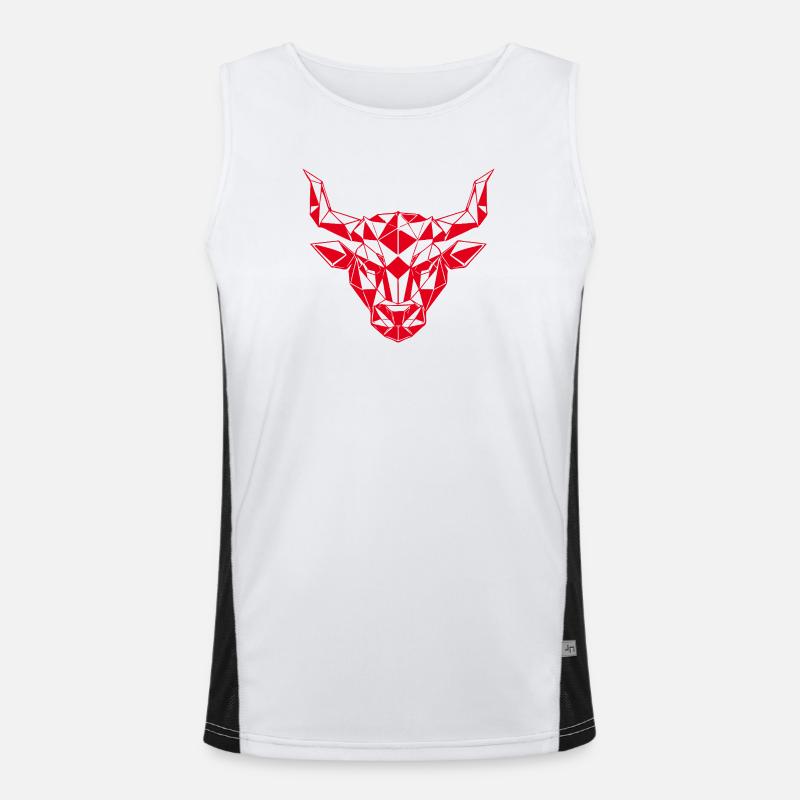 Red Low-Poly Bull Head Men's Functional Contrast Tank Top 