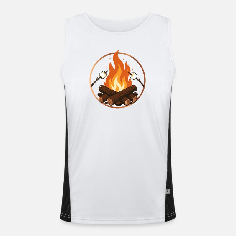 Campfire with Marshmallows Camping Motif - Men's Functional Contrast Tank Top  - white/black