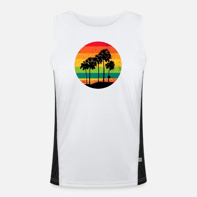 Palmen Strand Sunset Retro Funktionelles Kontrast-Tank Top für Männer 