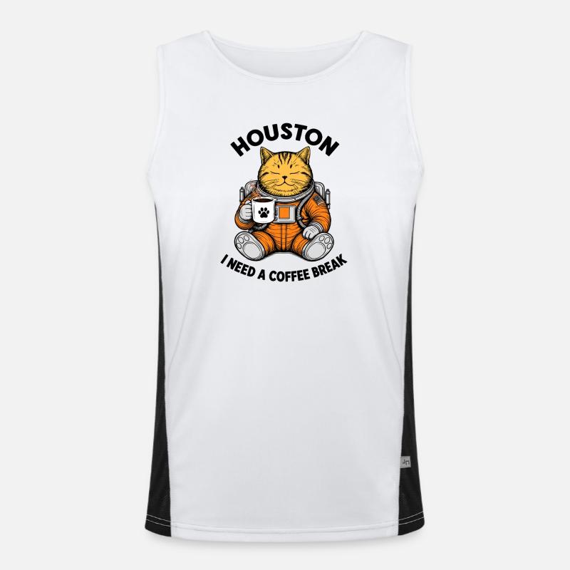 Houston, ich brauche eine Kaffeepause Astronautenkatze Funktionelles Kontrast-Tank Top für Männer 