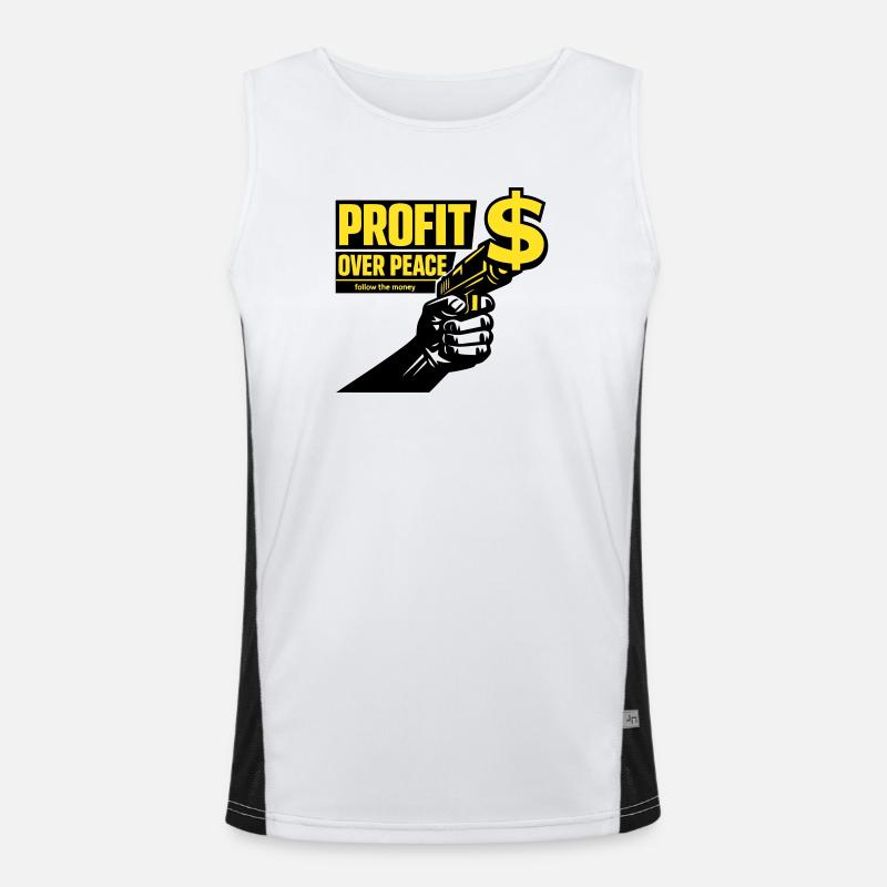 Profit Over Peace Satire Funktionelles Kontrast-Tank Top für Männer 