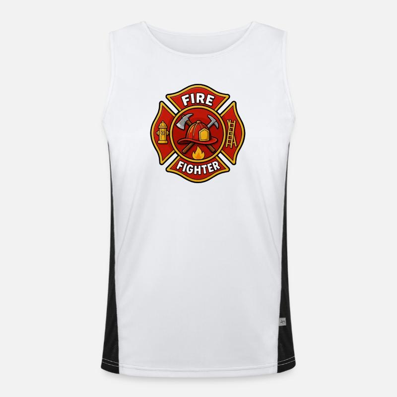 Firefighter Helmet Emblem with Axe - Men's Functional Contrast Tank Top  - white/black