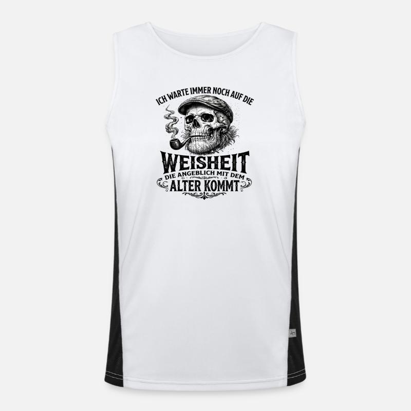 Weissheit,Totenkopf mit Pfeife, Mütze Geburtstag Funktionelles Kontrast-Tank Top für Männer 