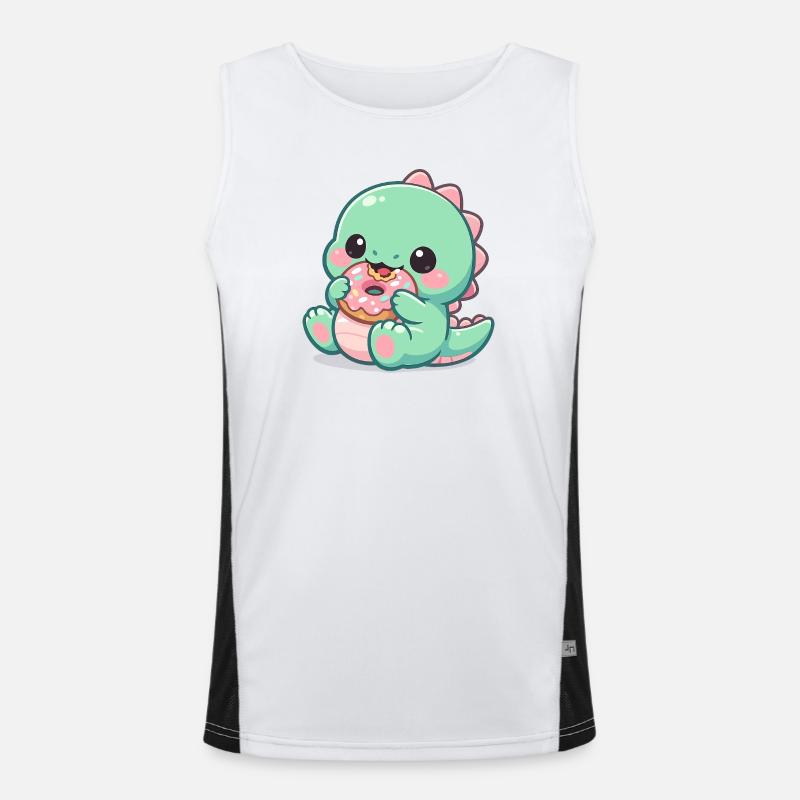 Little dino snacking donut Men's Functional Contrast Tank Top 