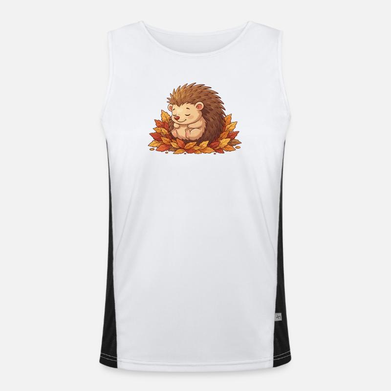Cuddly hedgehog in autumn leaves Men's Functional Contrast Tank Top 