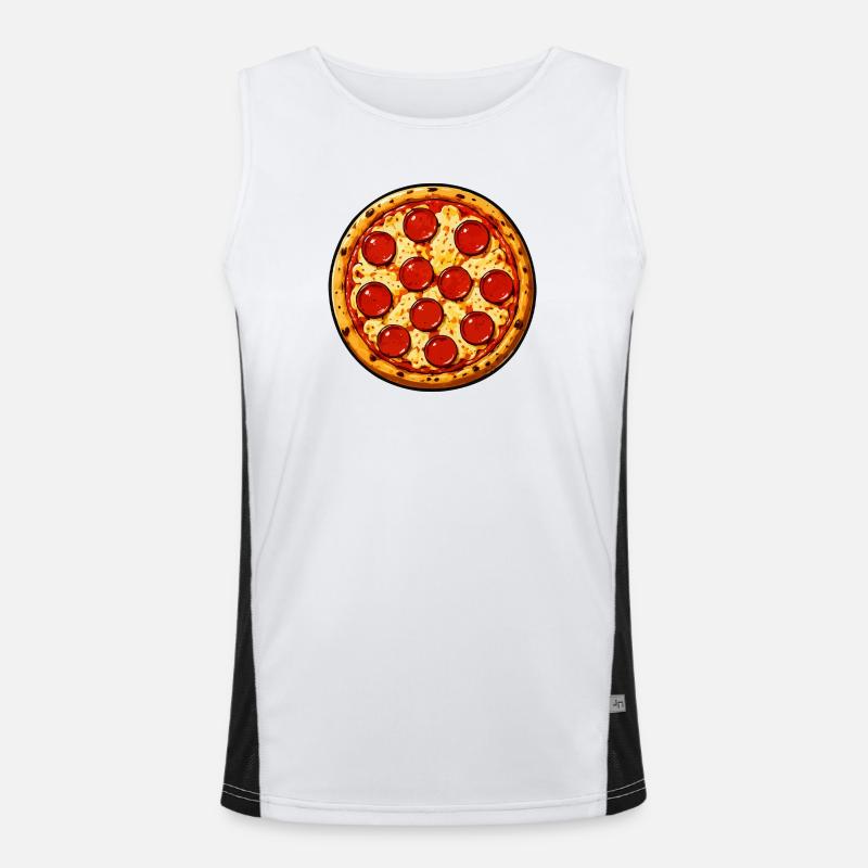 Pepperoni Pizza Illustration Comicstil Funktionelles Kontrast-Tank Top für Männer 