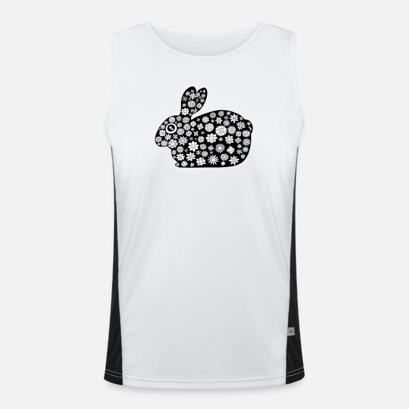 Black rabbit floral pattern - Men's Functional Contrast Tank Top  - white/black