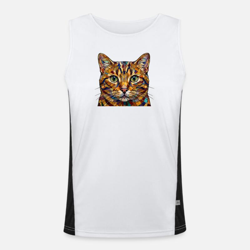 Katze in buntem Mosaikmuster in Regenbogenfarben Funktionelles Kontrast-Tank Top für Männer 