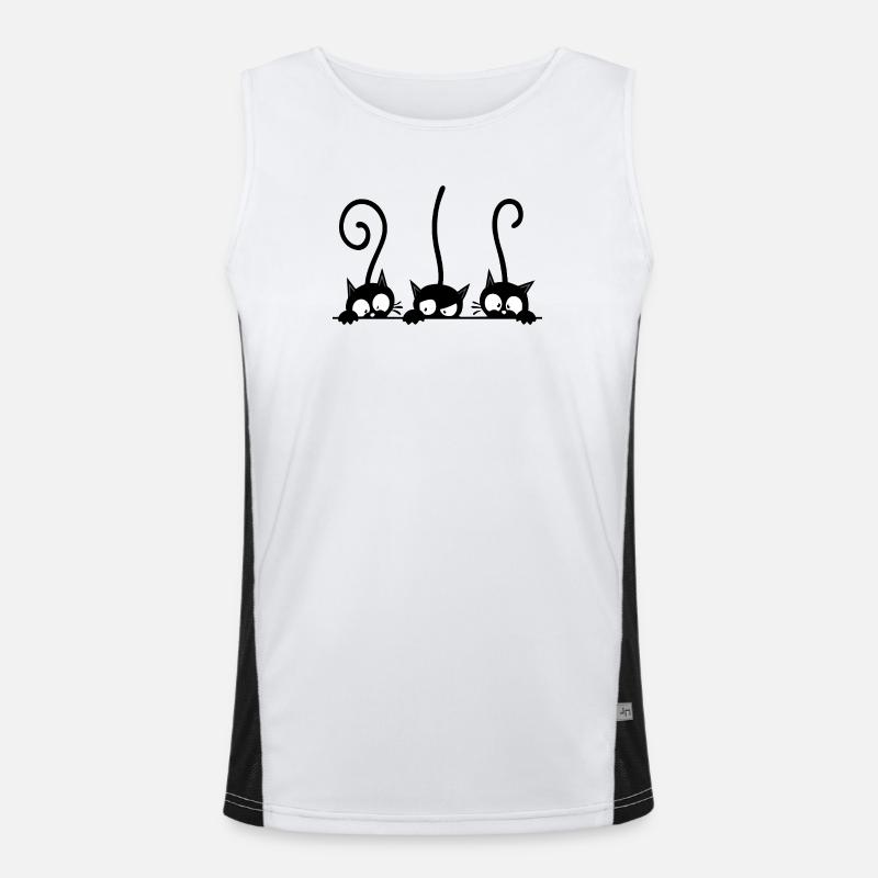 Three curious black cats - Men's Functional Contrast Tank Top  - white/black