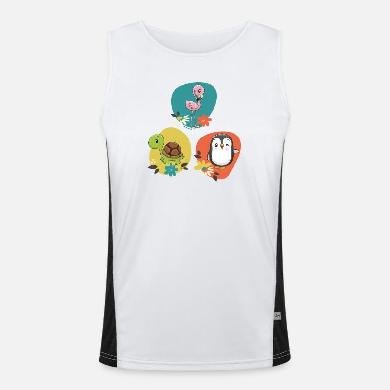 Flamingo Turtle Penguin - Men's Functional Contrast Tank Top  - white/black