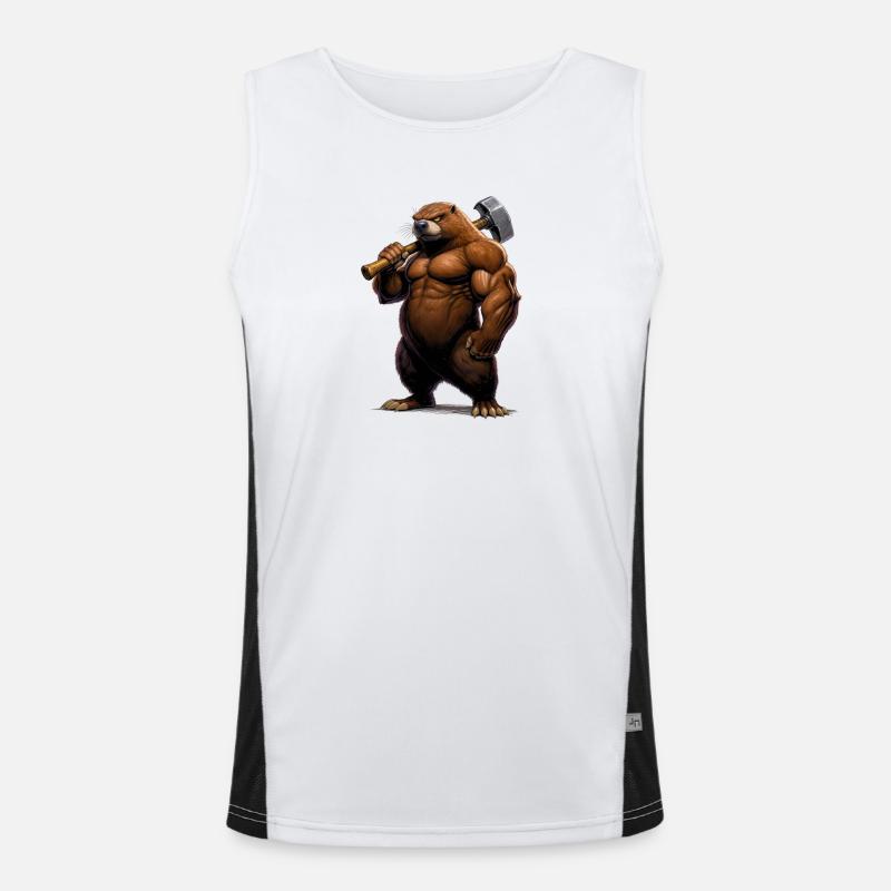Muscular comic mole with hammer - Men's Functional Contrast Tank Top - white/black