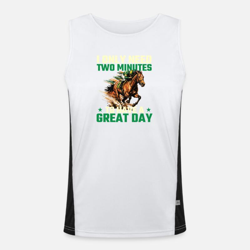 Two Minutes Great Day Pferderenn-Humor Funktionelles Kontrast-Tank Top für Männer 