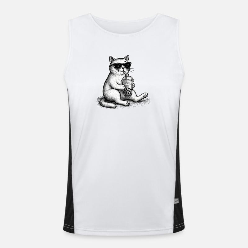 Bubble Tea Cat - Men's Functional Contrast Tank Top  - white/black