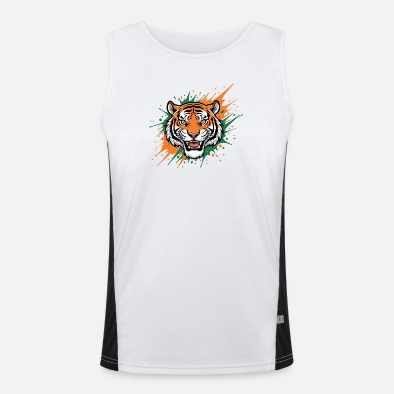 Tiger Head Splash Art Men's Functional Contrast Tank Top 
