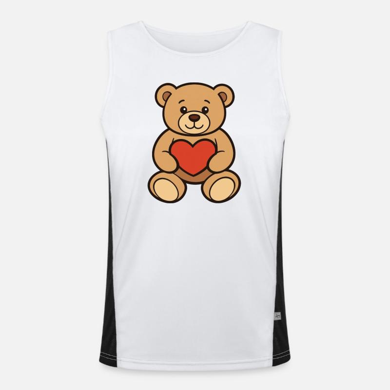 Teddy Bear with Heart Comic Art Men's Functional Contrast Tank Top 