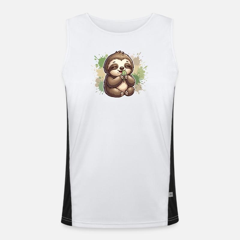 Sloth with leaf cuddles - Men's Functional Contrast Tank Top  - white/black