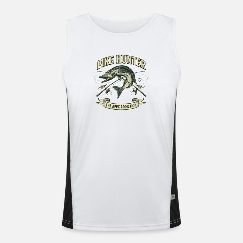 Hecht Jäger Angler Raubfisch Vintage Funktionelles Kontrast-Tank Top für Männer 