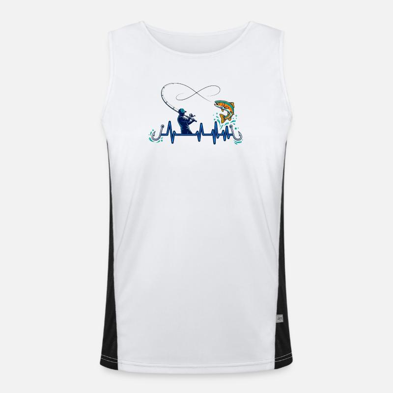 Angler Heartbeat ECG Infinity Fish Men's Functional Contrast Tank Top 