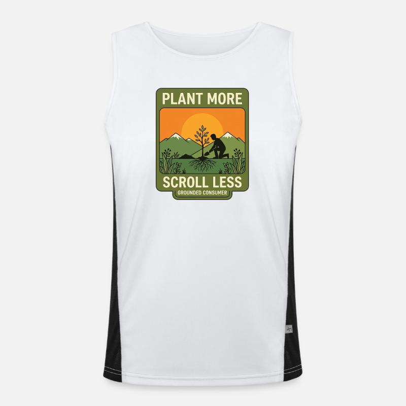 Plant More Scroll Less Funktionelles Kontrast-Tank Top für Männer 