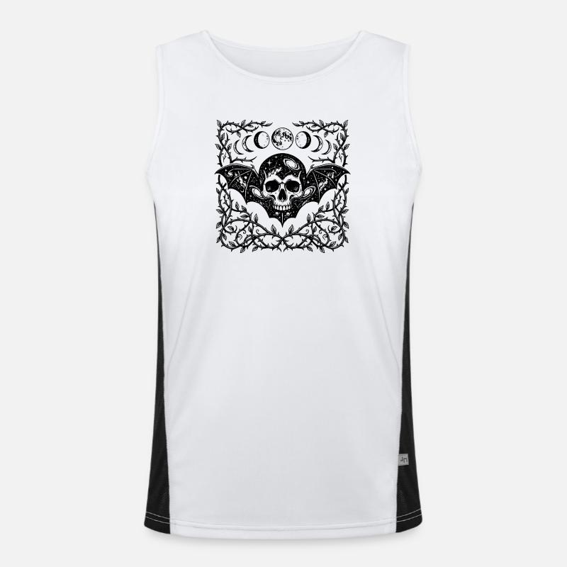 Celestial Skull Gothic Bat Wings Design - Men's Functional Contrast Tank Top  - white/black