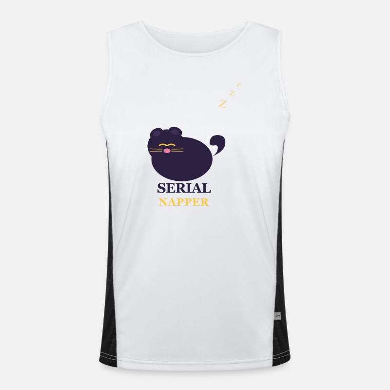 Serial Napper Cat - Men's Functional Contrast Tank Top  - white/black
