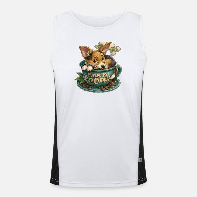 Pup Cuddle in Coffee Cup - Men's Functional Contrast Tank Top  - white/black