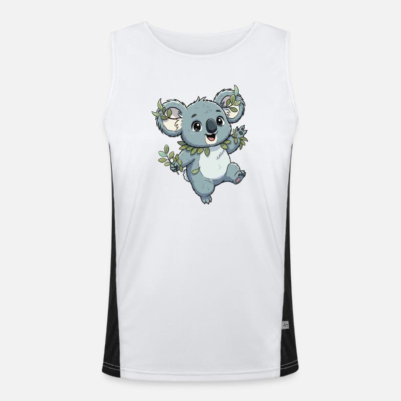 Green koala with leaf wreath Men's Functional Contrast Tank Top 